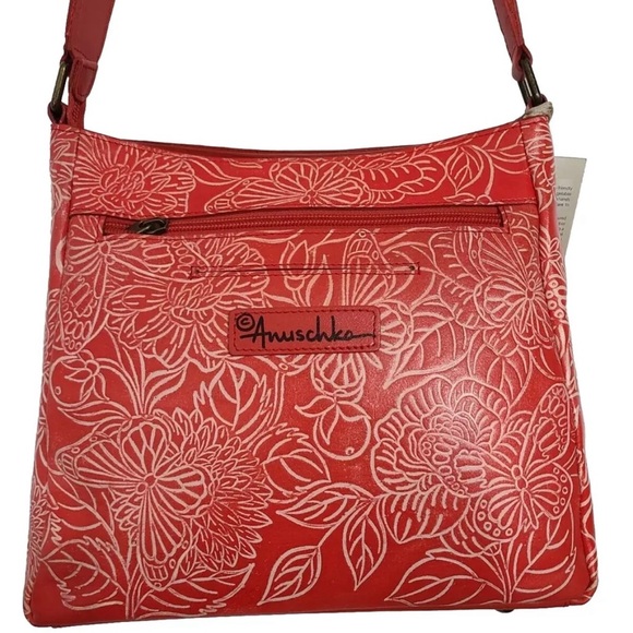 Anuschka Tooled Leather Crossbody with Adjustable Strap-Butterfly Coral-NWT - Picture 9 of 10